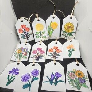Hand Crafted Floral Watercolor Gift Tags Thank You Cards Watercolor Set Of 12
